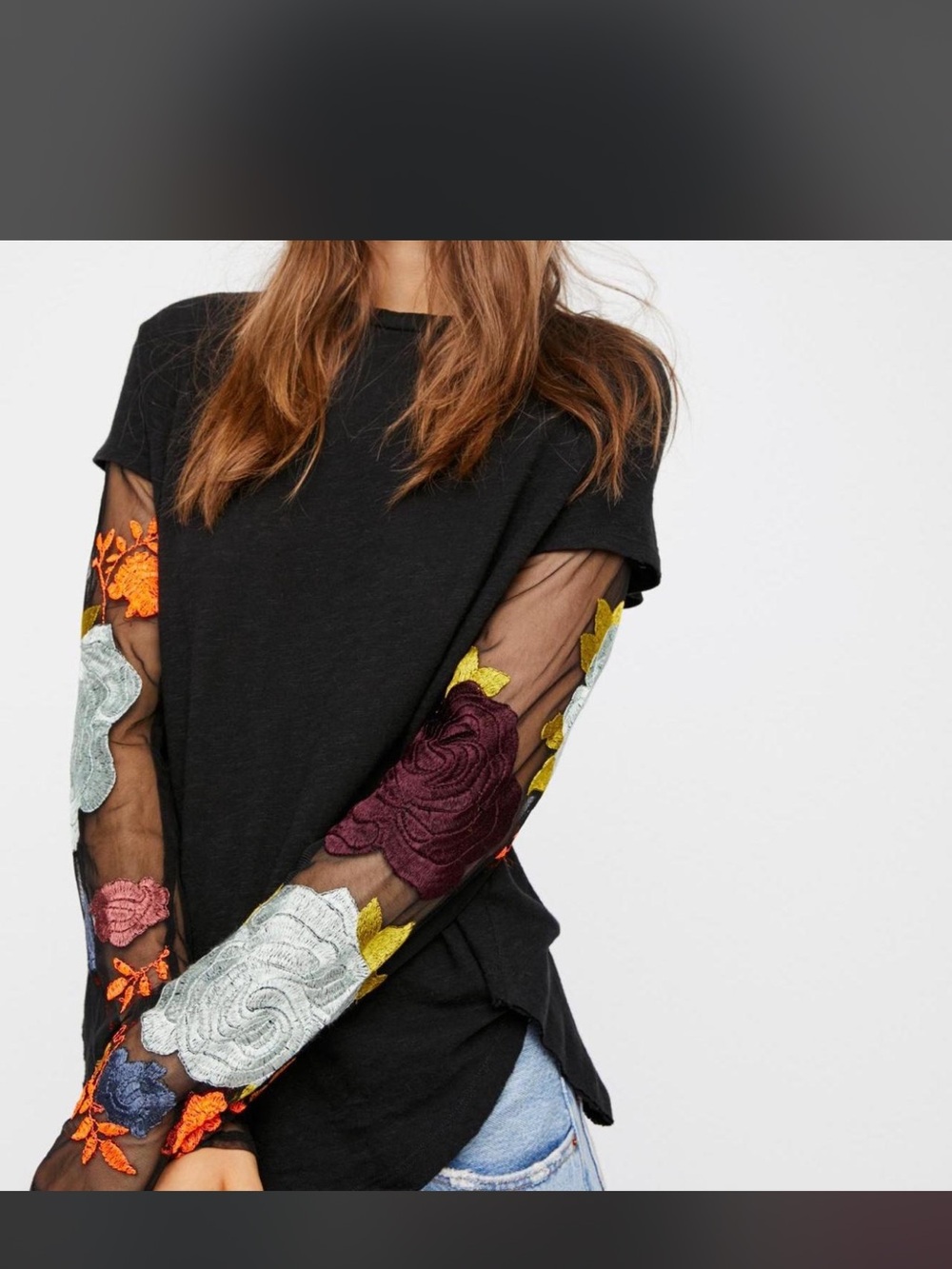 Free people Take Me Away embroidered Twofer Tee